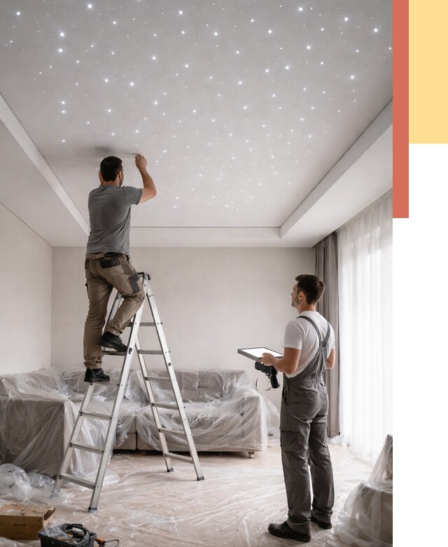 Монтаж натяжного потолка «звездное небо» в Холмске от 6676 руб. | ОТДЕЛОЧНИК-Хлм