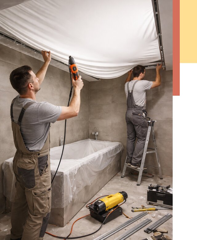 Монтаж натяжного потолка в ванной в Холмске от 1233 руб. под ключ | ОТДЕЛОЧНИК-Хлм