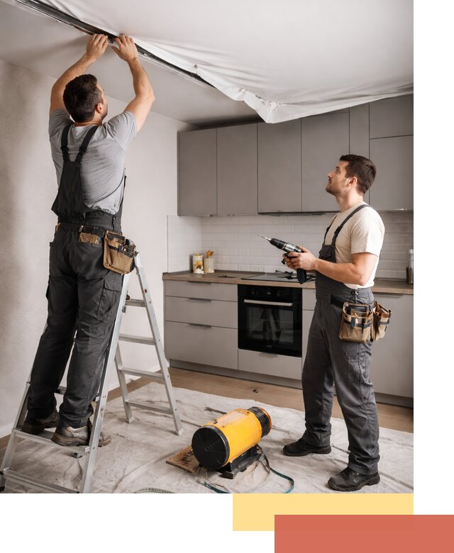 Монтаж натяжного потолка на кухне в Холмске