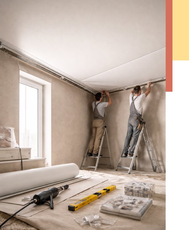 Монтаж натяжного потолка в спальне в Холмске от 3903 руб. под ключ | ОТДЕЛОЧНИК-Хлм