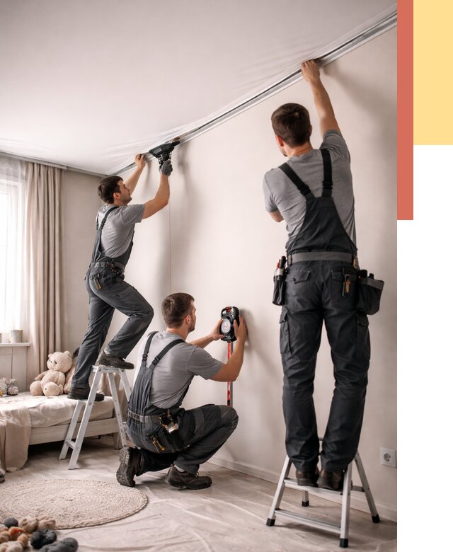 Монтаж натяжного потолка в детской в Холмске от 3595 руб. — быстро и недорого | ОТДЕЛОЧНИК-Хлм