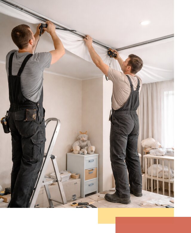 Монтаж натяжного потолка в детской комнате в Холмске