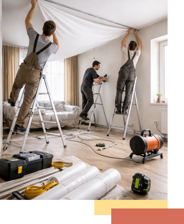 Монтаж натяжного потолка в гостиной в Холмске