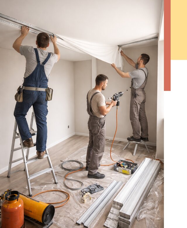 Монтаж натяжного потолка в студии в Холмске от 5649 руб. — быстро и недорого | ОТДЕЛОЧНИК-Хлм