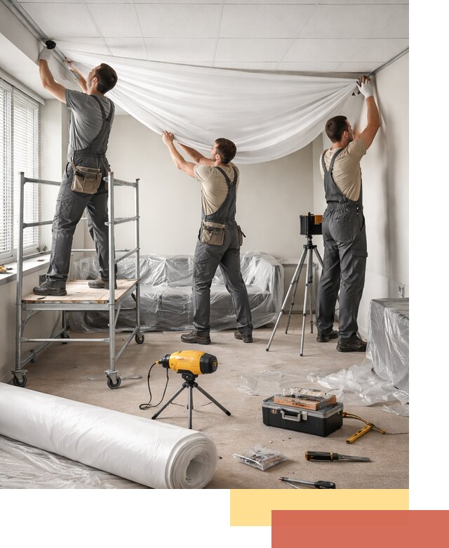 Монтаж натяжного потолка в офисе в Холмске