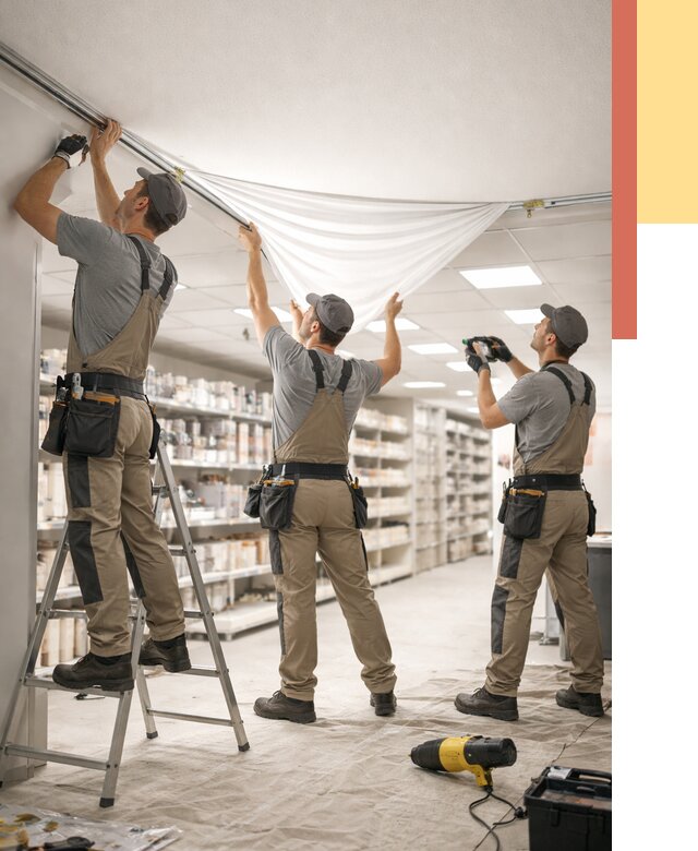Монтаж натяжного потолка в магазине в Холмске от 4622 руб. быстро и недорого | ОТДЕЛОЧНИК-Хлм