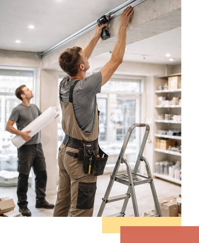 Монтаж натяжных потолков в магазине в Холмске