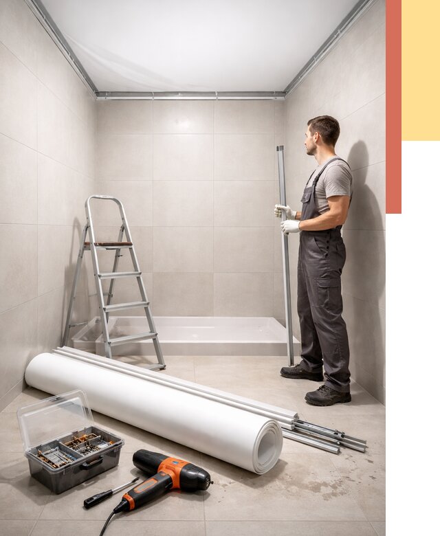 Монтаж натяжного потолка в санузле в Холмске от 1900 руб. — ОТДЕЛОЧНИК-Хлм