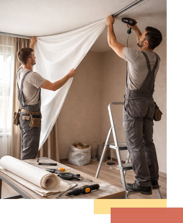 Замена полотна натяжного потолка в Холмске быстро и качественно