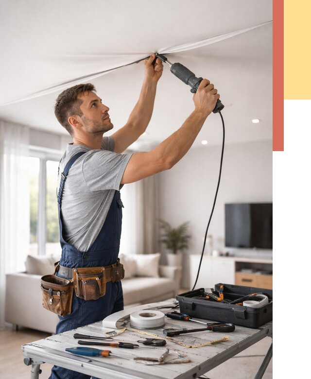 Ремонт натяжных потолков в Холмске от 9757 руб. под ключ — ОТДЕЛОЧНИК-Хлм