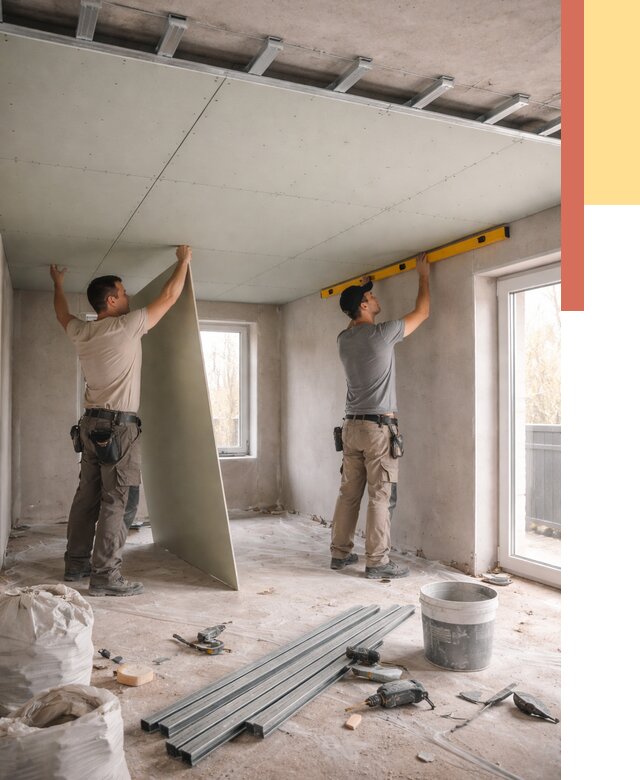 Одноуровневый потолок из гипсокартона в Холмске от 770 руб. — монтаж под ключ | ОТДЕЛОЧНИК-Хлм