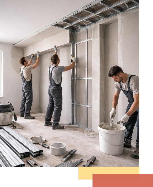 Монтаж потолка из гипсокартона с нишей в Холмске