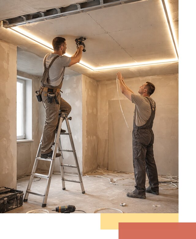 Потолок из гипсокартона с подсветкой в Холмске