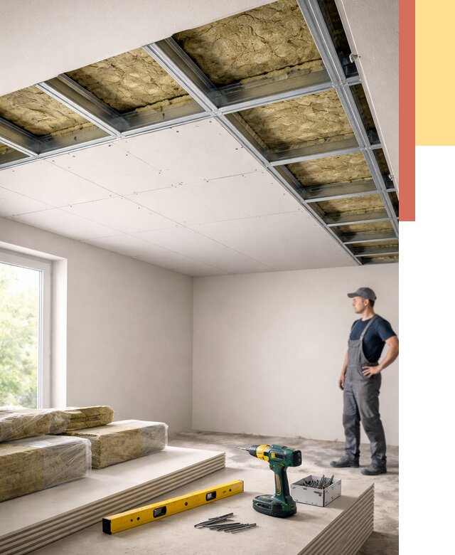 Звукоизоляция потолка ГКЛ в Холмске от 976 руб. — монтаж под ключ | ОТДЕЛОЧНИК-Хлм