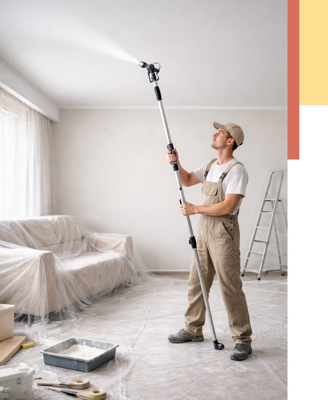 Покраска потолка краскопультом в Холмске от 4622 руб. быстро и недорого | ОТДЕЛОЧНИК-Хлм